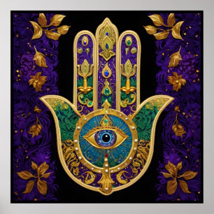 Oro de Mardi Gras Verde Púrpura Hamsas Arte