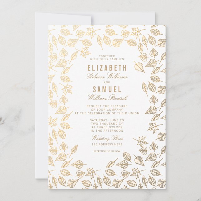 Oro de otoño deja una invitación a la boda blanca  (Anverso)
