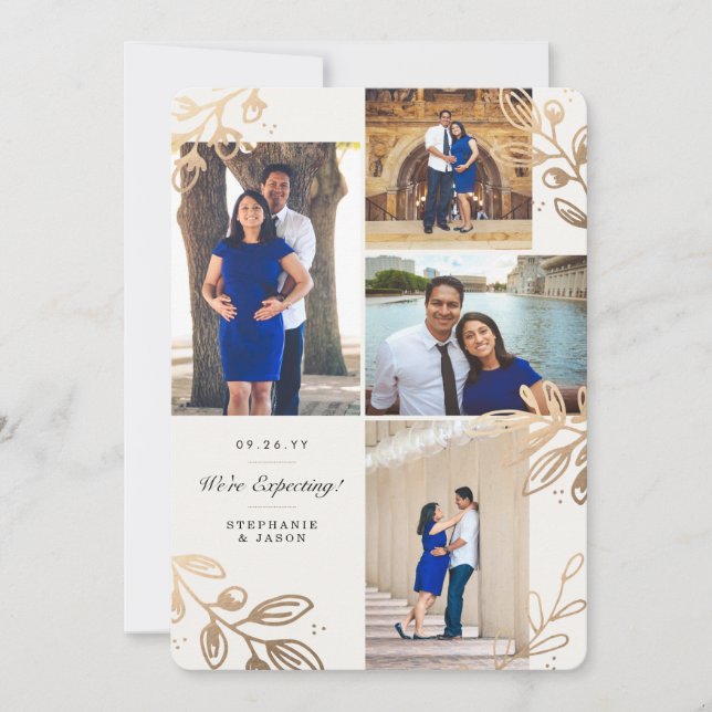 Oro deja 4 foto Invitación de embarazo (Anverso)