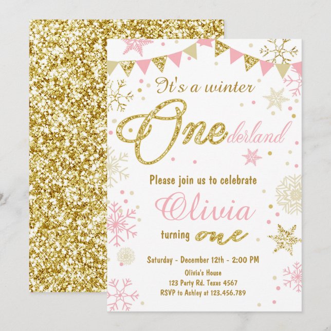 Oro del rosa de la invitación del cumpleaños de (Anverso / Reverso)