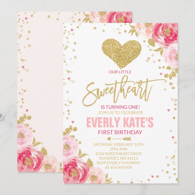Oro del rosa del amor de la invitación del (Anverso / Reverso)