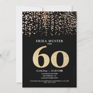 Oro diseño negro invitaciones 60. Cumpleaños