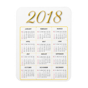 Oro e imán del calendario del blanco 2018