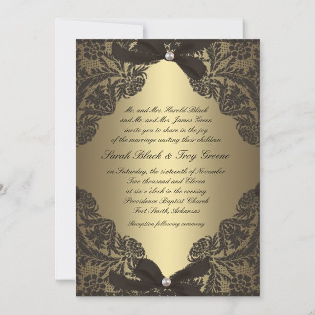 Oro e invitación negra del boda del cordón (Anverso)