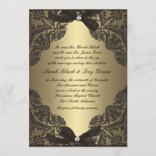 Oro e invitación negra del boda del cordón