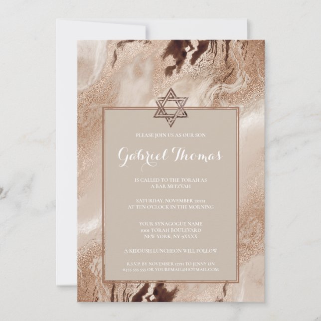 Oro elegante de las invitaciones el | de Mitzvah (Anverso)