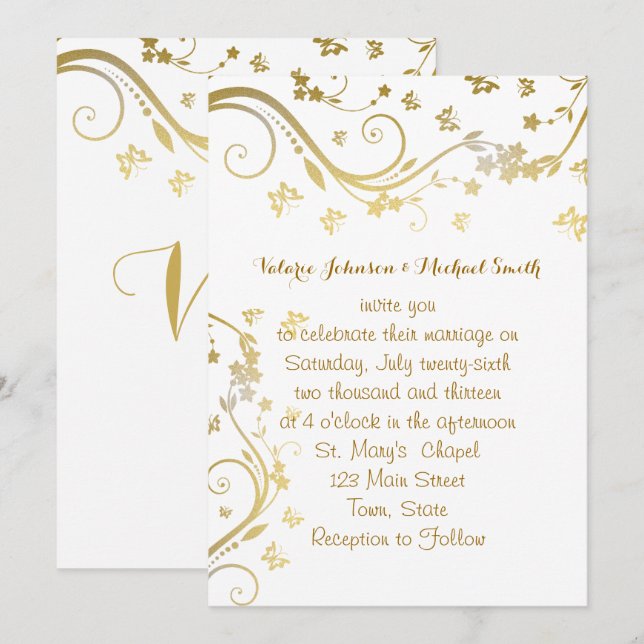 Oro elegante, invitación de boda personalizada (Anverso / Reverso)