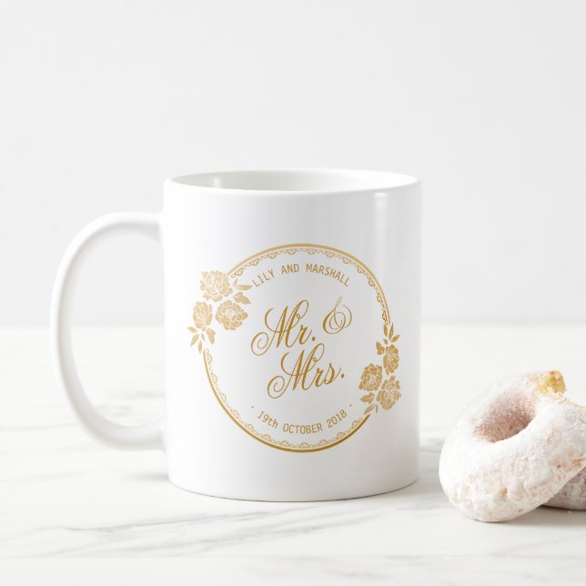 Oro elegante personalizado casando la taza del | (Con donut)