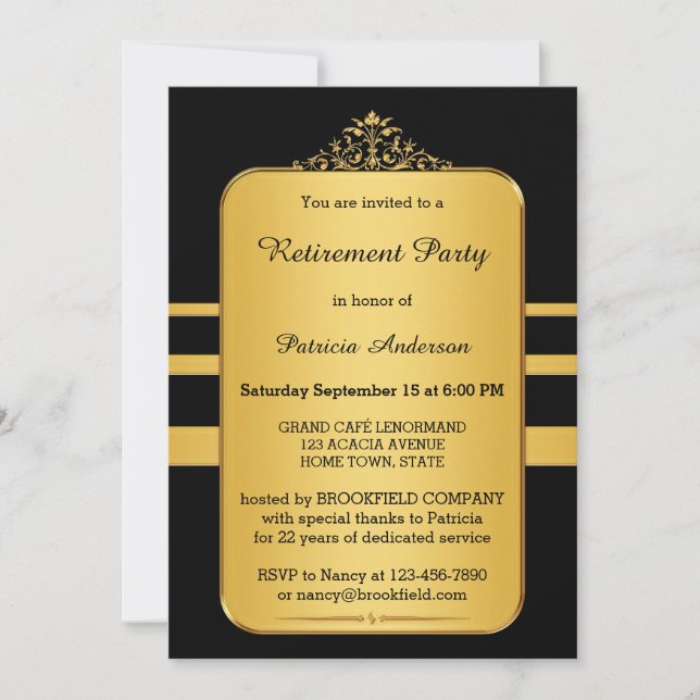 Oro elegante y invitación negra del fiesta de (Anverso)