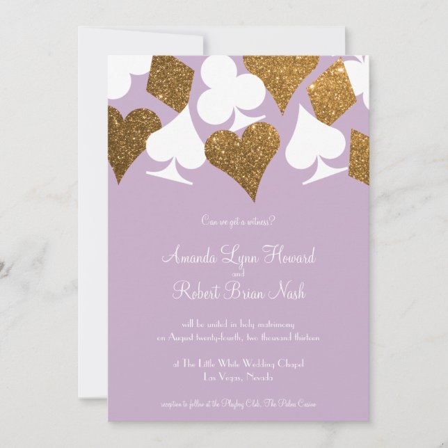 Oro en la invitación a la boda Lilac Purple Las Ve (Anverso)