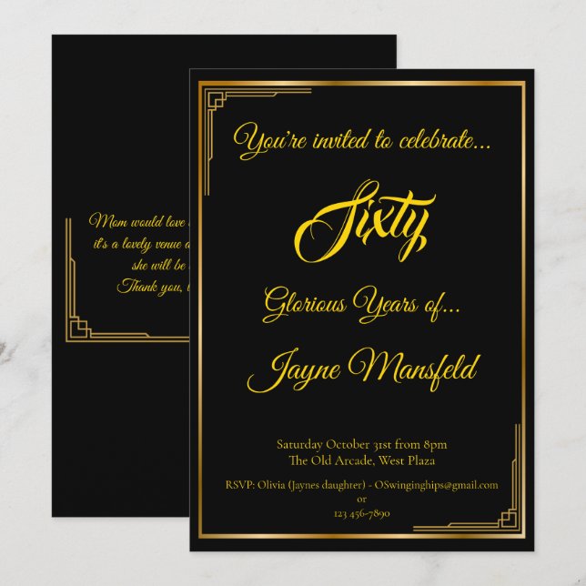 Oro en la invitación a la fiesta de cumpleaños del (Anverso / Reverso)