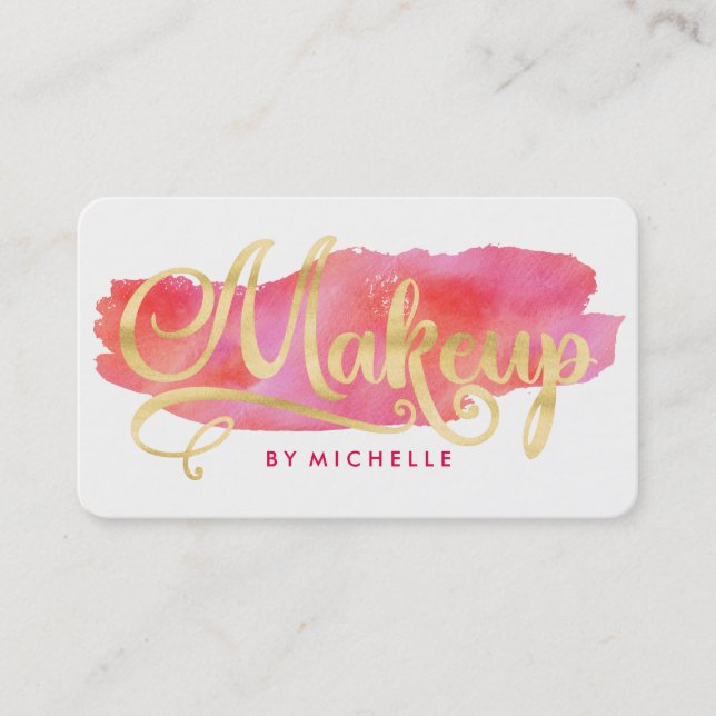 Oro en tarjetas rosadas del artista de MAQUILLAJE (Anverso)