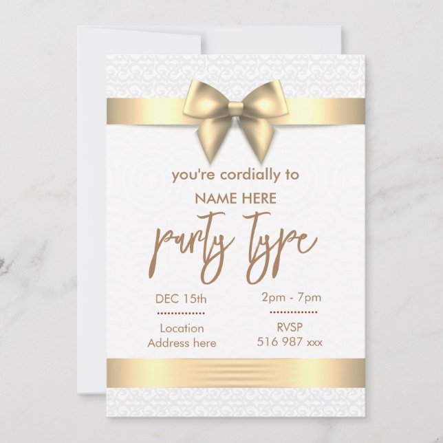 Oro, es tarjeta de invitación cordialmente invitad (Anverso)