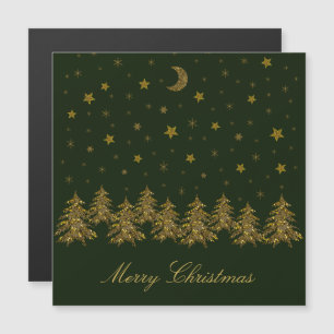 Oro espumoso árbol de Navidad, luna, estrellas en