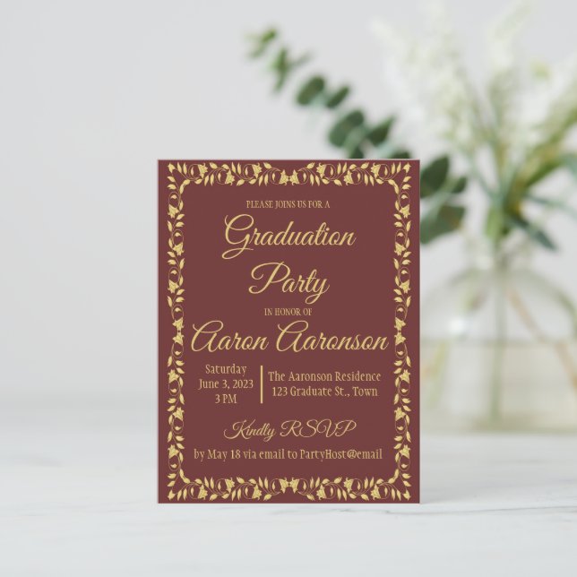Oro estilo clásico en la invitación a graduación n (Anverso de pie)