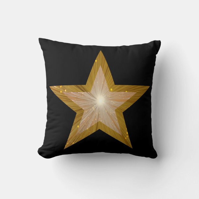 "Oro" Estrella almohada de tiro negro dorado cuadr (Anverso)