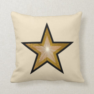 "Oro" Estrella lanzar almohada cuadrada crema negr