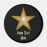 "Oro" Estrella "Tu texto" imán de refrigerador neg