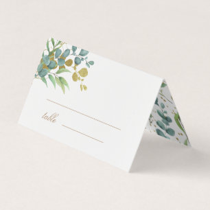 oro eucalipto hojas verde boda tarjeta de mesa