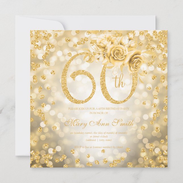 Oro Floral 60.ª luz de cristal de cumpleaños (Anverso)