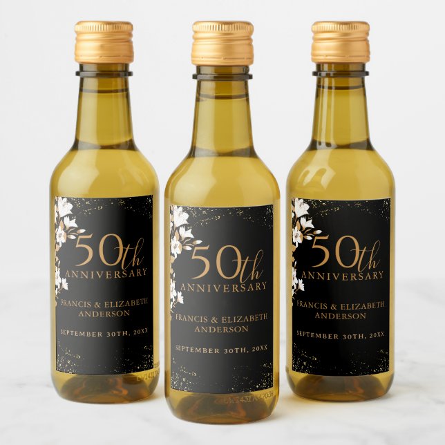 Oro floral negro 50° aniversario Boda (Botellas)