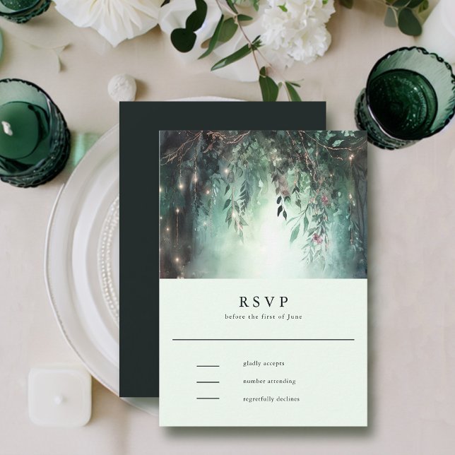 Oro forestal encantado Vines Mauve Wedding RSVP (enchanted forest rsvp card modern elegant romantic watercolor gold vines emerald mauve)