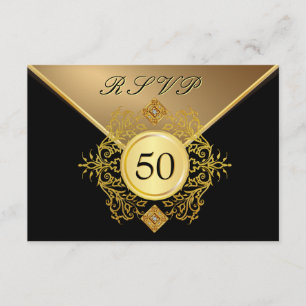 Oro formal Negro 50 aniversario de cumpleaños RSVP
