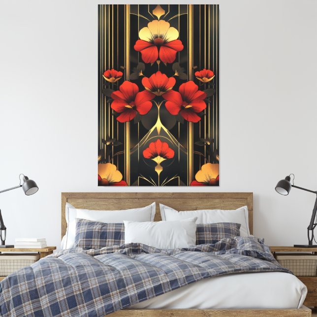 Oro geométrico y decoración floral roja (Insitu(Dormitorio))