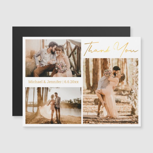 oro gracias 3 fotos boda imán (Anverso/Reverso)