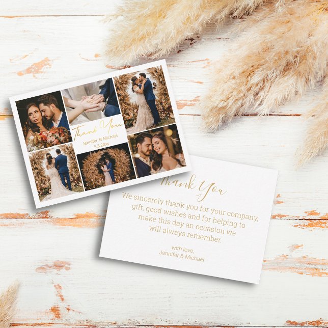 oro gracias 6 fotos collage boda tarjeta de notas (Subido por el creador)