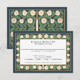 Oro Gris Tarjeta de RSVP de Boda Real con Espada F