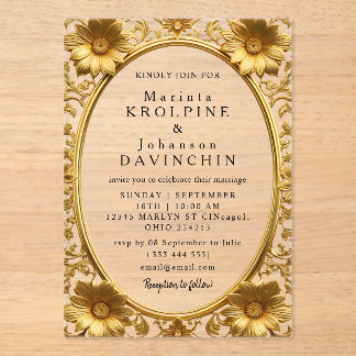 oro Invitaciones acrílicas Bodas modernas
