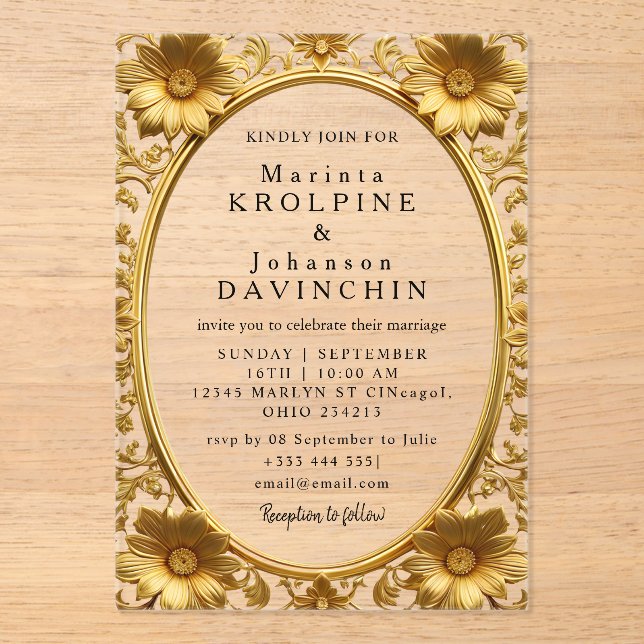 oro Invitaciones acrílicas Bodas modernas (Anverso)