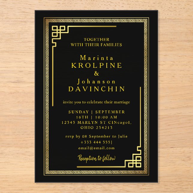 oro Invitaciones acrílicas Bodas modernas (Anverso)