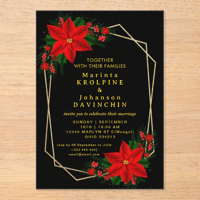 oro Invitaciones acrílicas Bodas modernas (Anverso)