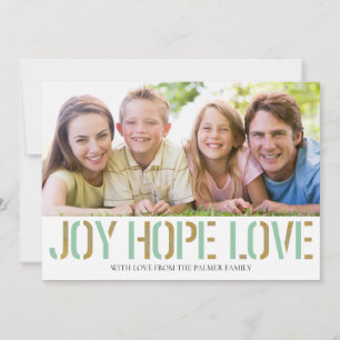 Oro Joy Hope Love   Tarjeta fotográfica de Navidad