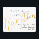 Oro Laminado Glamour | Invitación a la Recepción d<br><div class="desc">Elegante Glamour de Hoja de Oro | Invitaciones para la recepción de boda - Diseño horizontal. Diseño de Elke Clarke©. Otros estilos y colores disponibles en nuestra tienda www.zazzle.com/monogramgallery. Un simple texto a mano con la palabra "recepción" adorna esta tarjeta de inserción para recepción de boda clásica, pero moderna. El...</div>