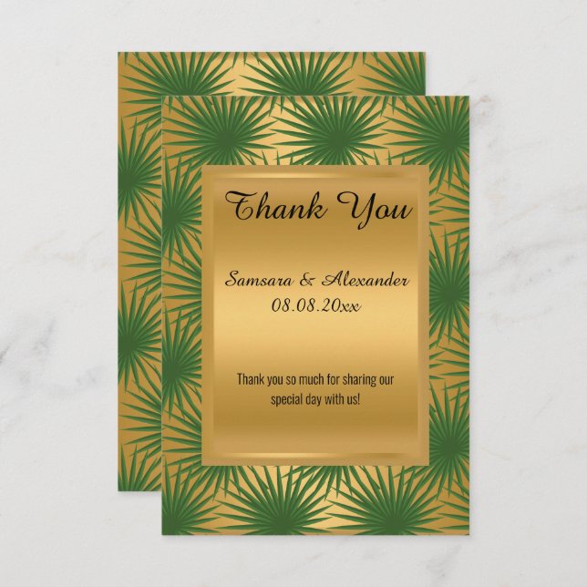 ORO METALIC VERDE FERN Gracias tarjeta (Anverso / Reverso)