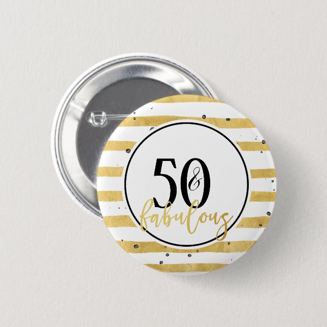 Oro moderno 50 y fabuloso botón Confetti de cumple (Anverso y reverso)