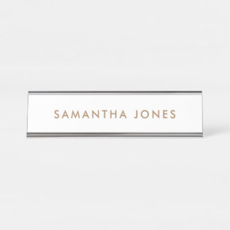 Oro moderno minimalista y placa de nombre blanca