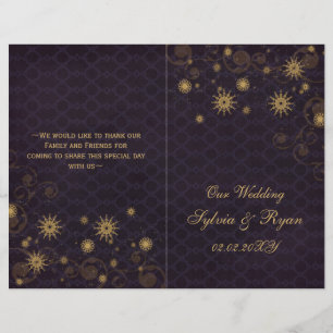 oro morado Copos de nieve programas de boda plegad