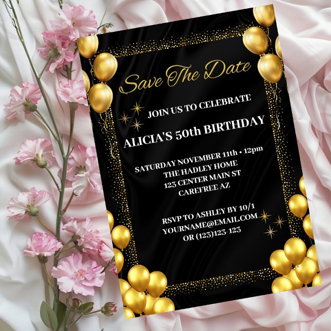 Oro Negro 50 cumpleaños Guardar la invitación de f (Subido por el creador)
