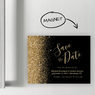 Oro Negro Glitter Imán de Boda Save the Date