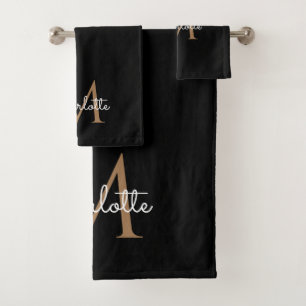 Oro Negro Monograma Elegante Escritura Femenina