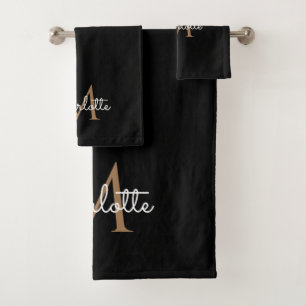 Oro Negro Monograma Elegante Escritura Femenina