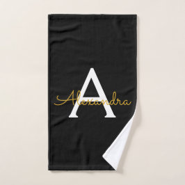 Oro Negro Nombre Monograma Moderno Script Femenino