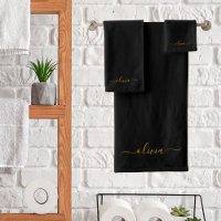 Oro Negro Nombre Monograma Moderno Script Femenino
