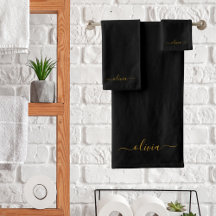 Oro Negro Nombre Monograma Moderno Script Femenino