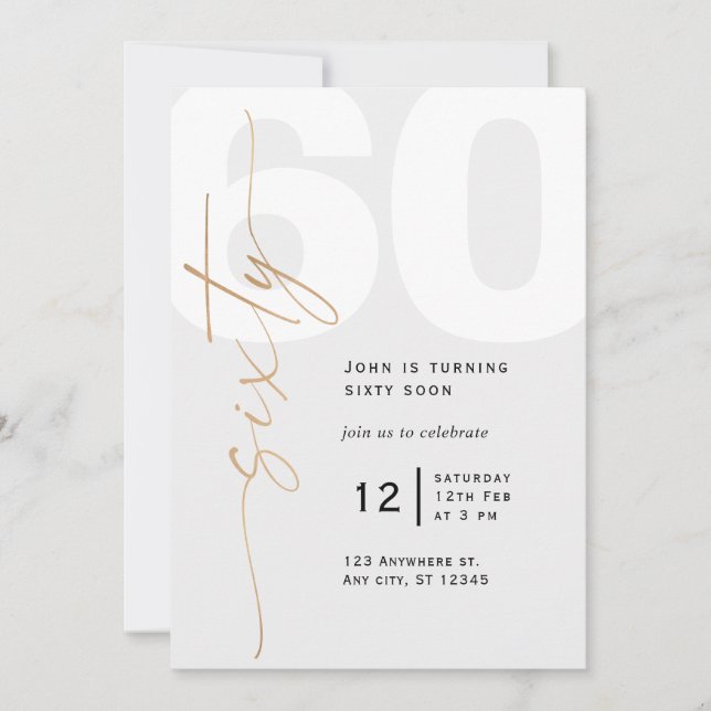 Oro Neutral Invitación de cumpleaños número 60 (Anverso)