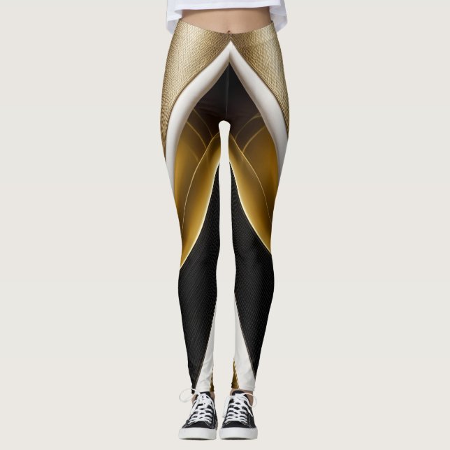 Oro Oro Olas Blancas Blancas Leggings de Mujeres (Anverso)
